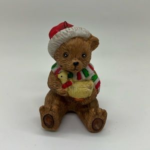 Vintage Porcelain Brown/Yellow Bear Christmas Ornament